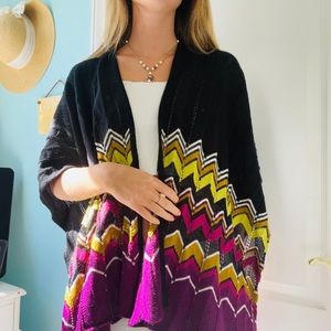 Missoni knitted multicolor shawl sweater.